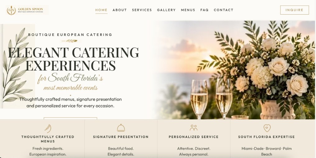 Golden Spoon Events website on a tablet